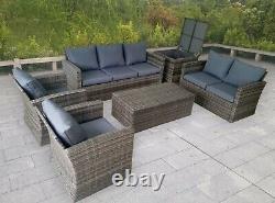 Grey Rattan Patio Sofa Set Outdoor Garden Dining Furniture seating Wicker Settee