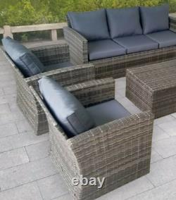 Grey Rattan Patio Sofa Set Outdoor Garden Dining Furniture seating Wicker Settee