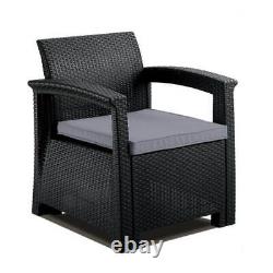 Grey Rattan Style Armchair Lounger Padded Cushion Outdoor Garden Patio Furniture