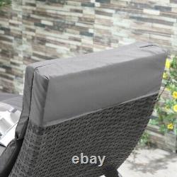 Grey Rattan Sun Lounger Curved Folding Chair Chaise Lounge Cushion Garden Patio