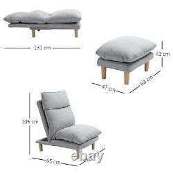 Grey Recliner Chair Footstool Adjustable Ottoman Deep Cushion Lazy Sofa Lounge