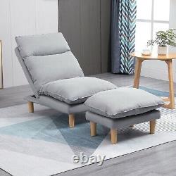 Grey Recliner Chair Footstool Adjustable Ottoman Deep Cushion Lazy Sofa Lounge