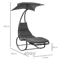 Grey Rocking Sun Lounger Patio Day Bed Swing Chaise Lounge Chair Cushion Garden