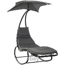 Grey Rocking Sun Lounger Patio Day Bed Swing Chaise Lounge Chair Cushion Garden