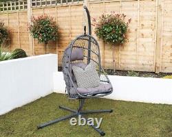 Grey Single Hanging Cocoon Egg Chair Swing Seat Folding Outdoor Or Indoor Use