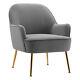 Grey Velvet 2 Seater Armchair Cushioned Seat Settee Couch Plated Legs Sofa Chair