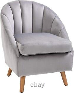 Grey Velvet Accent Armchair Cushioned Seat Solid Wood Legs Vanity Chair Seat New