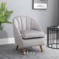 Grey Velvet Accent Armchair Cushioned Seat Solid Wood Legs Vanity Chair Seat New