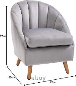 Grey Velvet Accent Armchair Cushioned Seat Solid Wood Legs Vanity Chair Seat New