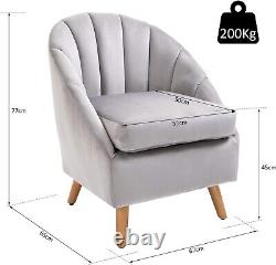 Grey Velvet Accent Armchair Cushioned Seat Solid Wood Legs Vanity Chair Seat New