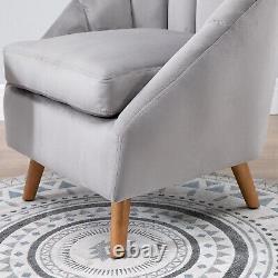 Grey Velvet Accent Armchair Cushioned Seat Solid Wood Legs Vanity Chair Seat New