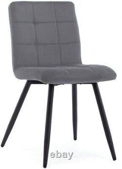 Grey Velvet Dining Chairs Square Cut Fabric Cushioned Padded Seat Office X4