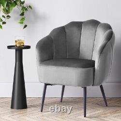 Grey Velvet Petal Armchair with Metal Legs & Soft Cushion Living Room Lounge New