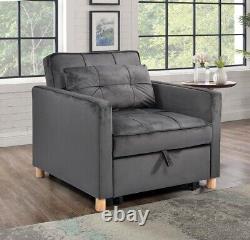 Grey Velvet Sleeper Chairs 3-in-1 Convertible FREE & EASY DELIVERY