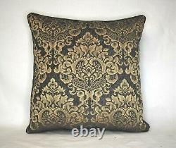 Grey and gold embroidered chenille throw pillow handmade in usa for sofa chair