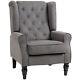 Homcom Accent Armchair Home Furniture Retro Tufted Club Wood Fabric Dark Grey