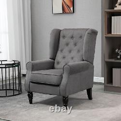 HOMCOM Accent Armchair Home Furniture Retro Tufted Club Wood Fabric Dark Grey