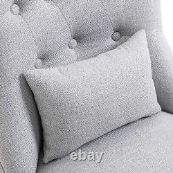 HOMCOM Fabric Single Sofa Armchair Upholstered with Pillow Wood Leg Grey