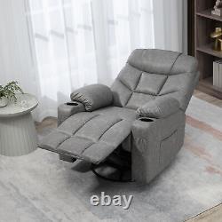 HOMCOM Manual Recliner Chair with Footrest, Cup Holder, Swivel Base, Grey