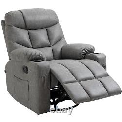 HOMCOM Manual Recliner Chair with Footrest, Cup Holder, Swivel Base, Grey