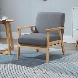 HOMCOM Minimalistic Accent Chair Wood Frame with Linen Cushions Wide Seat Armchair