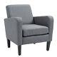 Homcom Modern Armchair Accent Chair With Rubber Wood Legs For Bedroom Grey