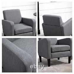 HOMCOM Modern Armchair Accent Chair with Rubber Wood Legs for Bedroom Grey