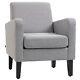Homcom Modern Armchair Accent Chair With Rubber Wood Legs For Bedroom Light Grey