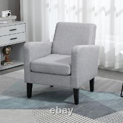 HOMCOM Modern Armchair Accent Chair with Rubber Wood Legs for Bedroom Light Grey