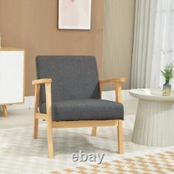 HOMCOM Modern Fabric Accent Chair with Rubber Wood Legs Padded Cushion Dark Grey