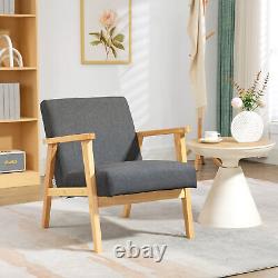 HOMCOM Modern Fabric Accent Chair with Rubber Wood Legs Padded Cushion Grey