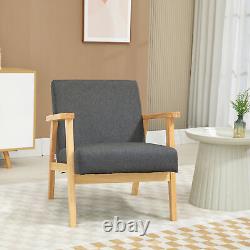 HOMCOM Modern Fabric Accent Chair with Rubber Wood Legs Padded Cushion Grey