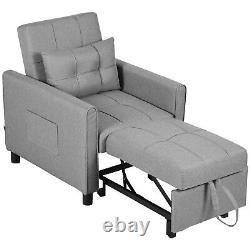 HOMCOM Pull Out Chair Bed, Sleeper Chair with Pillow, Side Pockets, Light Grey