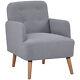 Homcom Upholstered Armchair, Wood Frame Padded Living Room Chair, Grey