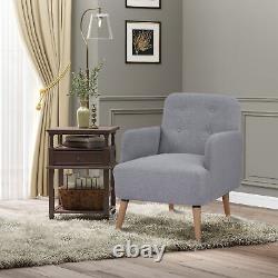 HOMCOM Upholstered Armchair, Wood Frame Padded Living Room Chair, Grey
