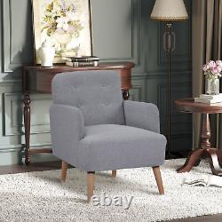 HOMCOM Upholstered Armchair, Wood Frame Padded Living Room Chair, Grey