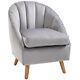 Homcom Velvet Fabric Single Sofa Accent Chair Solid Wood Leg Upholstered Grey