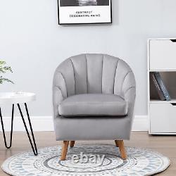 HOMCOM Velvet Fabric Single Sofa Accent Chair Solid Wood Leg Upholstered Grey