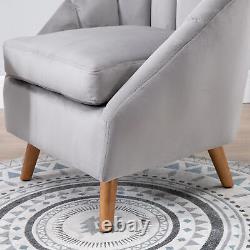 HOMCOM Velvet Fabric Single Sofa Accent Chair Solid Wood Leg Upholstered Grey