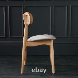 Halas Dining Chair Beech Wood Wicker Grey Cushion 80 x 44 x 47 cm Kitchen Scandi