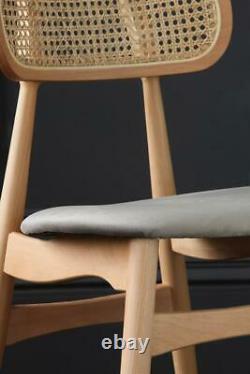 Halas Dining Chair Beech Wood Wicker Grey Cushion 80 x 44 x 47 cm Kitchen Scandi