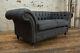 Handmade 2 Seater Charcoal Grey Herringbone Wool Chesterfield Sofa Couch Chair