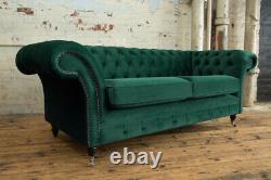 Handmade 3 Seater Grey Velvet Chesterfield Sofa, Reflex Cushion, Other Colours