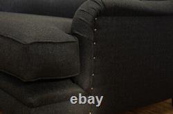 Handmade Charcoal Grey Herringbone Wool Chesterfield Armchair, Low Design