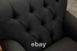 Handmade Charcoal Grey Herringbone Wool Chesterfield Armchair, Low Design