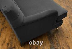 Handmade Grey Velvet Chesterfield Lounge Chair, Low Design, Reflex Cushion