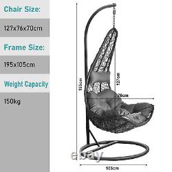 Hanging Egg Chair Rattan Garden Swing Chairs Patio Indoor Outdoor WithCushion Grey