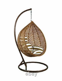 Hanging Egg Chair Rattan Outdoor Indoor Patio Garden Swing With Grey Cushion