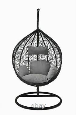 Hanging Egg Chair Swing Hammock Cushion Rattan Wicker Indoor Outdoor Grey