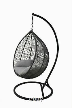 Hanging Egg Chair Swing Hammock Cushion Rattan Wicker Indoor Outdoor Grey